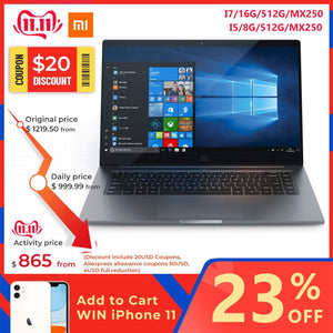 Original Xiaomi Notebook Pro 15.6'' Intel Core i5 8GB i7 16GB Laptop MX250 2GB GDDR5 Fingerprint Recognition 256G/512G Computer